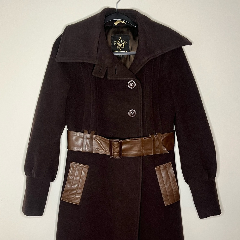 Mackage Wool & Leather Coat Brown Small